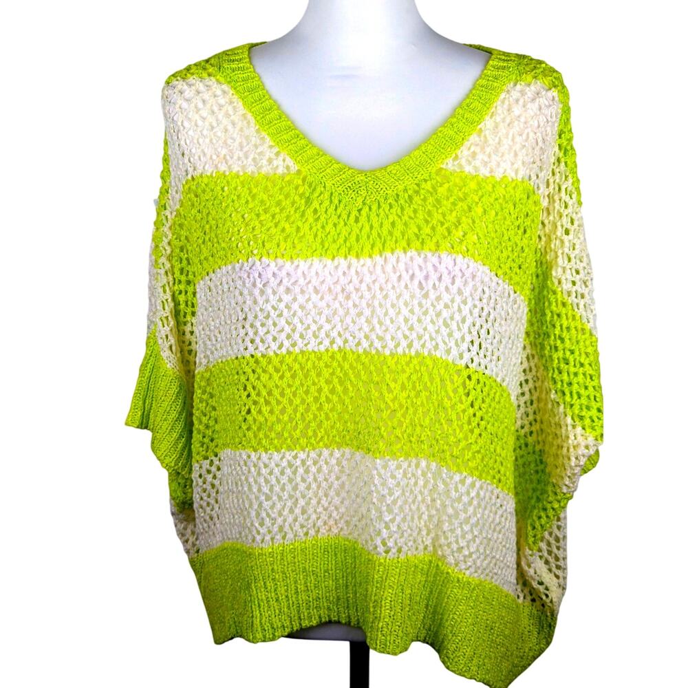 She & Sky Sz2 Oversized open weave sweater neon lime+white NWTbust 60"length 21"